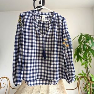 Gingham Embroidered Peasant Top 6